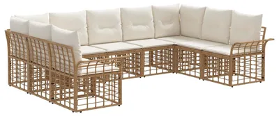 Imagen del producto de Juego de sofás de exterior vidaXL, 9 piezas. Poliéster de color natural y blanco crema