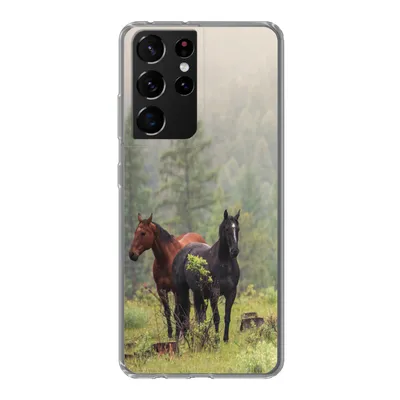 Produktbild von MuchoWow® Handyhülle Schutzhülle Hülle für Samsung Galaxy S21 Ultra Pferde - Wald - Nebel Silikon Softcase Handy Hülle - Mobiltelefon
