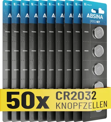 Produktbild von ABSINA Knopfzellen CR2032 3V 10x 5er Pack - Batterien CR2032 auslaufsicher & mit langer Haltbarkeit - CR 2032