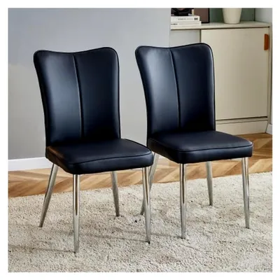 Produktbild von Esszimmerstuhl Küchenstuhl Sitzmöbel 2er Set, Kunstleder Schwarz-Silber mit Metallgestell, Hoher Rückenansatz, 120 kg Tragkraft, für Büro/Restaurant/Homeoffice