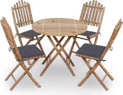 Immagine prodotto di The Living Store Set da pranzo da giardino 5 pezzi con cuscini Bambù pieghevole