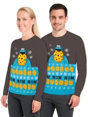 Produktbild von Sesamstraße Winterpullover Uni - Krümelmonster Winter Strick Pullover Sweatshirt Ugly Sweater für Herren & Damen Grau Blau S