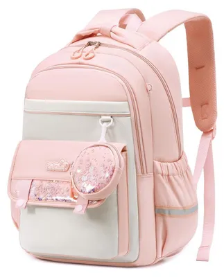 Image de Sac à dos pour filles, classes 1 à 5, ergonomique, pour enfants, couleur rose, résistant à l'eau, 6 compartiments, dimensions : 31x16x45 cm
