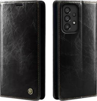 Produktbild von Handyhülle für Samsung Galaxy A33 5G Kunstleder Flip Vintage Cover Hülle RFID Schutz Case Kartenfach Farbe: Schwarz