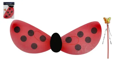 Zdjęcie produktu dla Skrzydła biedronki z patyczkiem, nylonowe, w woreczku 30,5 x 46 x 1 cm, karnawałowe