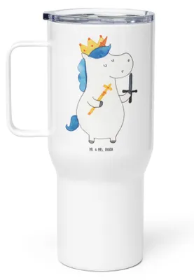 Produktbild von Mr. & Mrs. Panda Thermobecher Einhorn König mit Schwert - Weiß - Geschenk, Unicorn, Teetasse, Mittelalter, Kaffee-Thermobecher, Trinkgefäß, Ritter, Einhörner