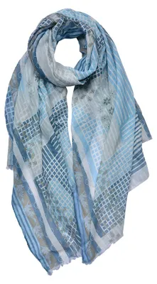 Produktbild von Clayre & Eef Gemusterter Damenschal 70x180 cm Blau Synthetisch