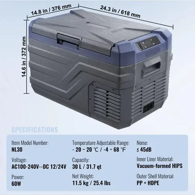 Zdjęcie produktu dla Lodówka samochodowa - Lodówka kempingowa - Przenośna lodówka samochodowa - Lodówka kompresorowa 12V/24V - 30L - Szybkie chłodzenie