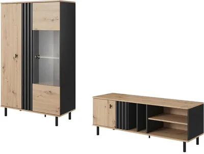 Produktbild von Wohnzimmer-Set Maidstone Wohnwand 2teilig sand grange eiche anthrazit