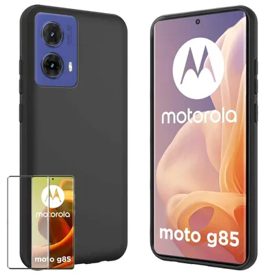 Immagine prodotto di Custodia in silicone TPU nera per Motorola Moto G85 5G + Pellicola in vetro temperato curvo H9 per la protezione dello schermo