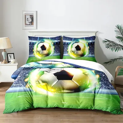 Produktbild von Fußball Bettwäsche Set 200x200 cm Mikrofaser 3D-Druck 2 Kissenbezüge 65x65 cm