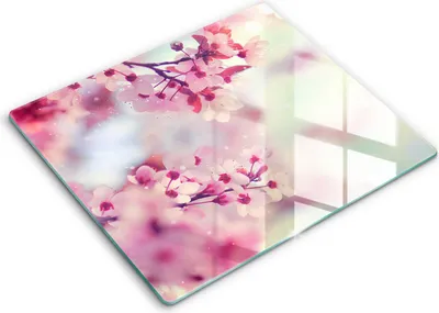 Produktbild von Glasschneideplatte - Herdabdeckplatte - 60x52 - Schneidebrett - Spritzschutz - Natur Apfelblumen