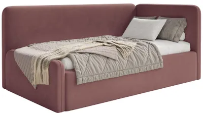 Produktbild von Selsey Fanko – Jugendbett 90x200 cm mit Kopfteil rechts, Samt, Rosa