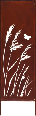 Produktbild von Sichtschutz Metall 160 cm x 50 cm – Edelrost Rostoptik für Garten – Elegante Sichtschutzwand aus Cortenstahl – Wetterfester Gartenschutz Zaun – Natürliche Rostpatina mit Schmetterling & Gras