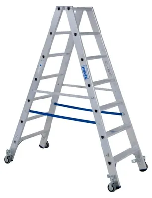Produktbild von Stehleiter mit Rollen, 2 x 7 Trittstufen, 1,65 m Höhe, 3,2 m Gesamthöhe