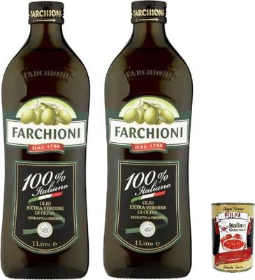Produktbild von Farchioni Extra Vergine Olivenöl 100% Italiano, 1 Liter, 2 Flaschen mit Italian Gourmet polpa 400g