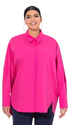 Image de Chemise pour femmes Ulla Popken, boutons nacrés, coupe ample, t-shirt à manches longues, rose, taille 5