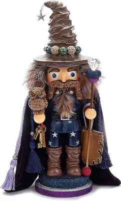 Produktbild von Famanu Dekorative Holzfigur Nussknacker Zauberer mit Eule - 38 cm
