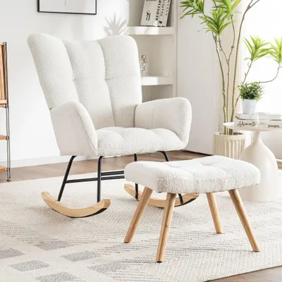Productafbeelding van Schommelstoel - Fauteuil - Loungestoel - Voedingsstoel - Ergonomisch Design - Stevig Frame Tot 113,4 KG
