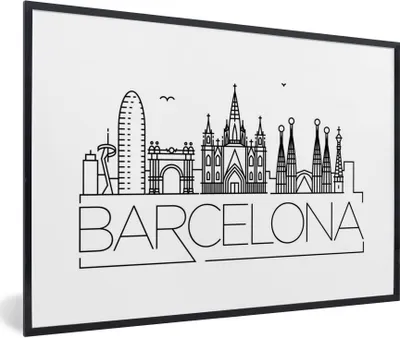 Produktbild von MuchoWow® MuchoWow® Gerahmtes Poster Skyline "Barcelona" schwarz auf weiß 30x20 cm - Poster mit zchwarzem Bilderrahmen - Kunstdruck - Bild-Poster