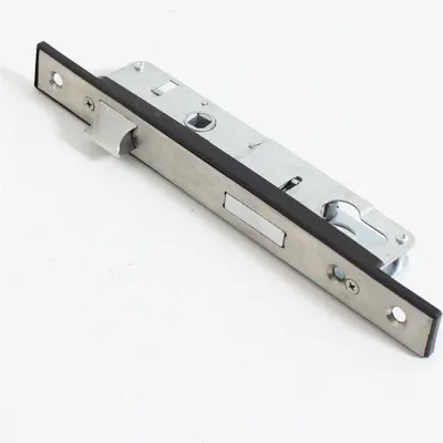 A metal lock mechanism with a black rubber seal, shown against a white background.