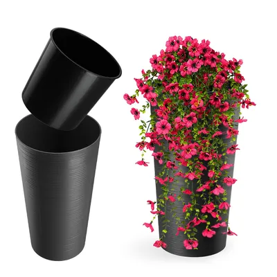 Image de KADAX Pot de fleurs Couvercle de pot de fleurs 36cm avec insert Support de fleurs Plastique Graphite