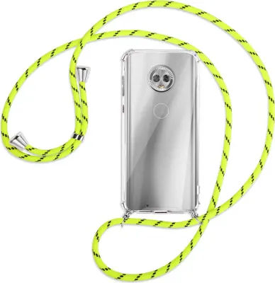 Produktbild von Handykette Backcover-Schutzhülle mit Band (Metall silberfarben) für Motorola Moto G6 - neongelb