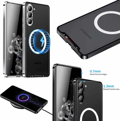 Obrázek produktu pro Pouzdro na mobilní telefon Samsung Galaxy S23 s magnetickým uchycením Magsafe, kovový design, stříbrné pouzdro