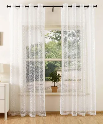 Netzvorhang mit Ösen, transparent, 2 Stk., 245x140 cm, weiß