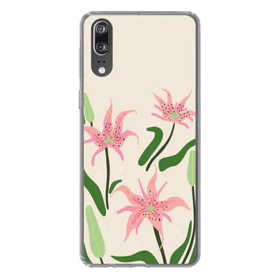 Produktbild von MuchoWow® Handyhülle Schutzhülle Hülle für Huawei P20 Blume - Rosa - Blätter Silikon Softcase Handy Hülle - Hardcover