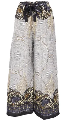 Produktbild von Palazzohose, Schlaghose, Boho Sommerhose, Hippie Goa Hose - Weiß/schwarz, Damen, Viskose, Hosen