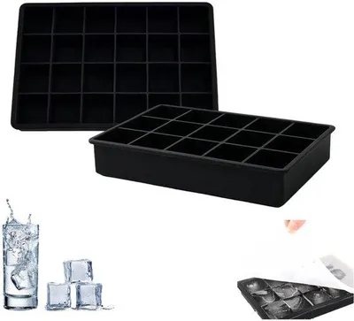 Productafbeelding van Ibenzoa® siliconen ijsblokjesvormen met deksel – set van 2 (12 en 24 vakken), zwart, BPA-vrij, flexibel en vaatwasmachinebestendig