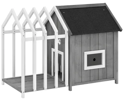 Produktbild von Holzhundehütte – Außenkennel mit Terrasse und Bitumendach – Wetterfest – Grau