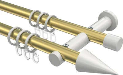Produktbild von Interdeco Gardinenstange / Vorhangstange Messing-Optik / Weiß, Typ Platon Savio (Kegel), 20 mm Ø 2-läufig, 400 cm