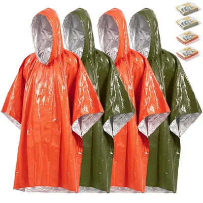 Imagen del producto de Regenponcho de emergencia, manta térmica, poncho de supervivencia, paquete de 4 unidades, para actividades al aire libre