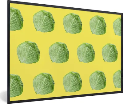 Produktbild von MuchoWow® MuchoWow® Gerahmtes Poster Gemüse - Kopfsalat - Muster - Gelb 30x20 cm - Poster mit zchwarzem Bilderrahmen - Kunstdruck - Bild-Poster