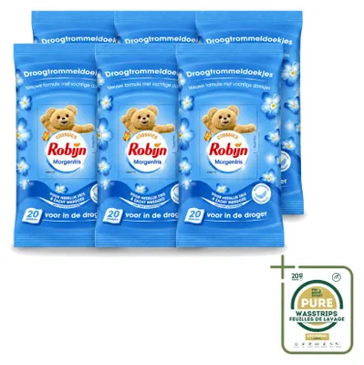 Zdjęcie produktu dla 6 sztuk chusteczek do suszarki bębnowej Robijn Morgenfris - zestaw ekonomiczny