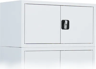 Produktbild von Aufsatzschrank mit Flügeltüren und Zylinderschloss mit Drehgriff, 450 x 800 x 383 mm, signalweiß