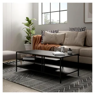 Produktbild von Couchtisch Kumlinge Beistelltisch 40 x 110 x 55 cm mit Ablagen Wohnzimmertisch eckig Sofatisch Metall Kaffeetisch Schwarz