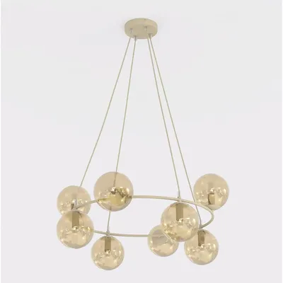Imagen del producto de Lámpara colgante AZURA en acero beige y esferas de vidrio ámbar