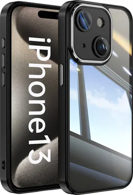 Produktbild von Handyhülle für iPhone 13 Hybrid Transparent TPU PC Militärschutz mit Kameraabdeckung Schwarz
