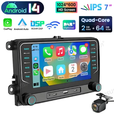 Immagine prodotto di Per VW Touran Tiguan Golf 5 6 Passat Polo 7'' Android 15 Carplay Autoradio GPS Navi WIFI BT DAB+ USB Type-C 2GB+64GB Mit Kamera