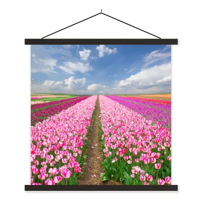 Produktbild von MuchoWow® Textilposter Tulpen - Sonne - Frühling 120x120 cm mit schwarzem Rahmen - Aufhängungsset