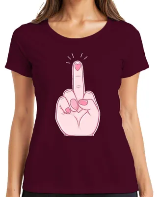 Produktbild von Frecher Mittelfinger Herz Pink Sarkastisch Geschenk Frau Damen T-Shirt, Burgundy, M