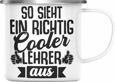 Produktbild von Trendation - So Sieht Ein Richtig Cooler Lehrer Aus Emaille Tasse Geschenk Abschied Abschiedsheschenk Lehrer Abi Abitur Spruch (Silber)