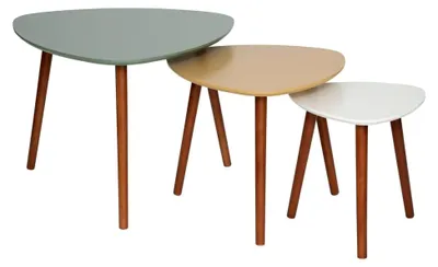 Produktbild von Atmosphera - Mileo Satztische, 3er-Set - Mehrfarbig und Holz, H 45 cm - Retro-skandinavischer Stil - Beistelltische und Couchtische für das Wohnzimmer