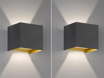 Produktbild von 2er SET LED Updown Wandlampen Schwarz Gold für Innen und Außen, Schutzart IP44