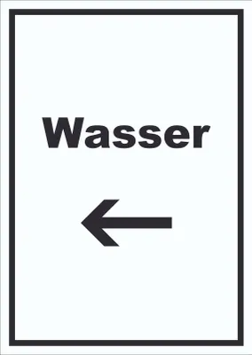 Produktbild von Wasser Schild mit Text und Richtungspfeil links Anschluss hochkant A5 (148x210mm)