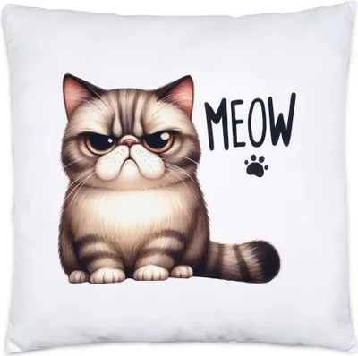 Produktbild von Meow Katze Grumpy Kissen Inkl. Füllung Lustig Geschenkidee für Katzenliebhaber