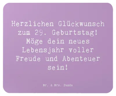 Produktbild von Mr. & Mrs. Panda Mauspad Spruch 29. Geburtstag Glückwunsch - Lavendeltraum - Geschenk, Geburtstagsgeschenk, Mouse Pad, Happy Birthday, Freude, liebevolle Gedanken, warme